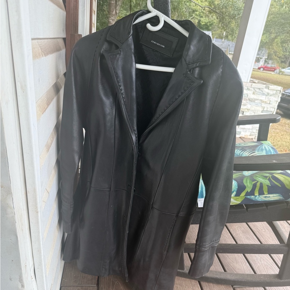 Jones New York Sleek Black Leather Coat